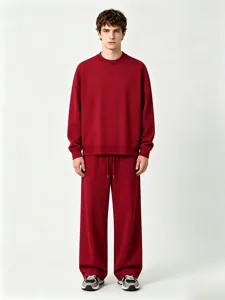 Men casual heavy terry sweatshirt and straight sweatpants set loose fit autumn winter wear.