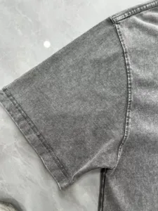 Gray vintage washed short sleeve t-shirt detail, heavy cotton fabric basic tee top.