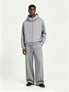 Men's Casual Heavyweight Cotton Blend Straight Sweatpants Loose Fit Drawstring High Waist Athletic Long Trousers