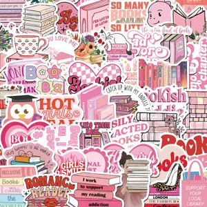 Pink Bookish Aesthetic Stickers Waterproof PVC Cartoon Graffiti Decals For Journal Scrapbook Luggage Laptop Notebook