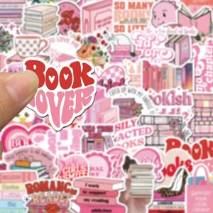 Pink bookish sticker detail showing cute aesthetic stationery decor and reading lover designs.