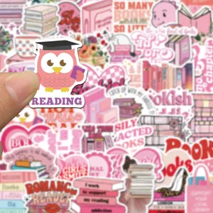 Pink bookish aesthetic sticker pack waterproof vinyl cute stationery decals for journaling 50pcs