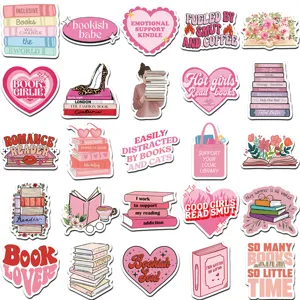 Pink bookish stickers for journals, waterproof aesthetic stationery decals for laptops and luggage.