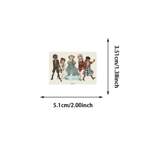 Vintage magazine style girls illustration sticker detail view with dimensions for journal decor.