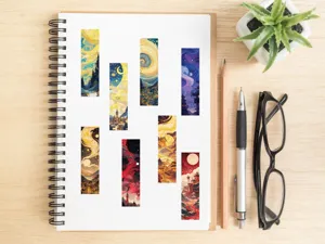 Dreamy starry landscape bookmarks set, creative paper book markers for reading and decoration.
