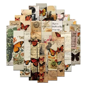 Vintage butterfly bookmarks set, retro decorative paper strips for journaling, scrapbooking supplies.