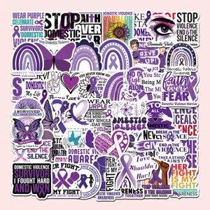 Confezione da 50 adesivi viola contro la violenza domestica, decalcomanie in vinile impermeabili.