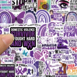 50pz adesivi graffiti impermeabili sensibilizzazione violenza domestica viola per valigia