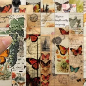 Vintage butterfly and botanical bookmarks set, retro script aesthetic stationery for books.