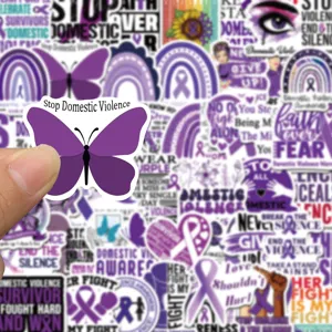 Confezione di adesivi viola impermeabili per la sensibilizzazione alla violenza domestica laptop