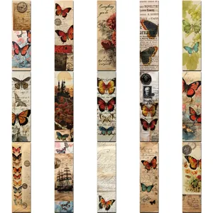 Vintage butterfly bookmarks set, retro manuscript stationery for book lovers and reading decor.