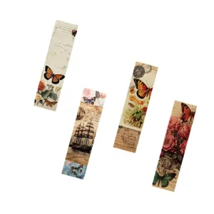 Vintage butterfly bookmarks set, retro floral and script design paper page markers for books.