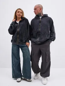 Men's Retro Heavyweight Fleece Zip Up Hoodie American Vintage Acid Washed Oversized Casual Sweatshirt Couple Hooded Jacket
