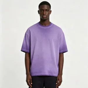Purple acid wash fabric detail of the casual oversized short sleeve t-shirt with drop shoulder.