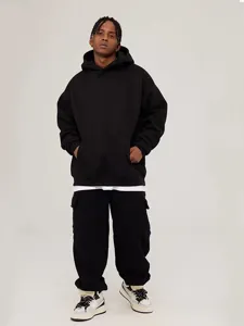 Herren oversize unifarben schwarz kapuzenpullover streetwear langarm winter top herrenmode