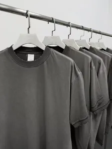 Men's Casual Pure Cotton Drop Shoulder Short Sleeve T-Shirt Vintage Acid Washed Oversized Crewneck Basic Tee Top