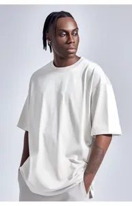 Men's heavy oversized solid white t-shirt casual hip-hop street style top detail view.