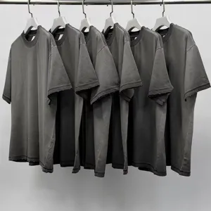 Men's vintage acid wash short sleeve t-shirt, casual loose drop shoulder cotton top.