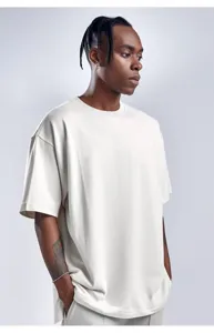 Detail view of the heavy cotton crewneck short sleeve t-shirt in a relaxed fit style.