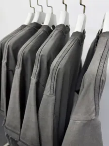 Men's washed grey cotton short sleeve t-shirt drop shoulder casual vintage tee top
