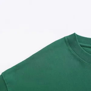 Solid dark green men's short sleeve t-shirt, casual round neck basic top for summer.