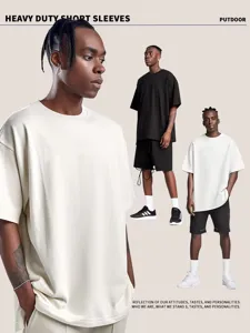 Heavy duty short sleeve t-shirt men solid color oversized casual hip hop streetwear top
