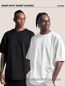 Heavy duty short sleeve t-shirt for men, loose fit solid color casual hip hop style.
