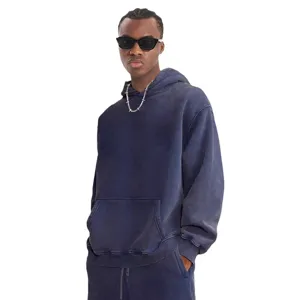 Heavyweight vintage washed fleece hoodie detail, cozy interior and relaxed fit style.