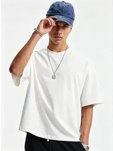 Men's Casual Drop Shoulder Oversized Short Sleeve T-Shirt Loose Fit Solid Color Cotton Basic Tee Top