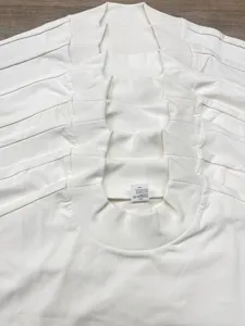 Men white heavy mock neck short sleeve t-shirt detail showing collar and fabric texture