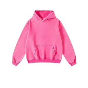 Men's vintage washed heavy hooded sweatshirt streetwear casual fleece pullover hoodie pink top.