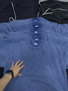 Retro heavy washed cotton short sleeve t-shirt for men and women summer basic solid color top