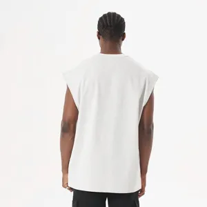 Heavyweight sleeveless tank top, loose hip hop fit detail view showing classic street style.