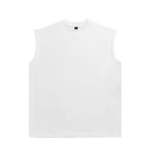 Heavyweight cotton sleeveless tank top, loose fit hip hop style detail and collar tag view.
