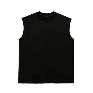 Heavyweight black cotton sleeveless tank top, loose fit casual streetwear vest detail.