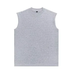 Grey sleeveless tank top detail view, soft cotton fabric texture, comfortable casual wear.