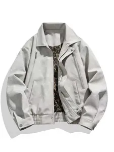 Blouson en similicuir PU rétro pour homme, manteau de moto streetwear avec revers et doublure.