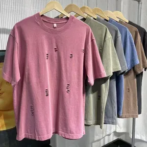 Heavyweight vintage washed distressed short sleeve t-shirt loose casual couple top