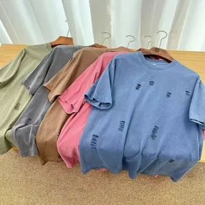 Vintage washed distressed short sleeve t-shirt casual loose couple streetwear top