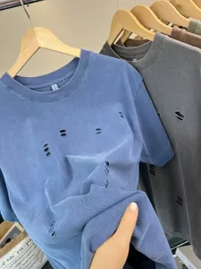 Heavyweight washed distressed vintage short sleeve t-shirt for men and women, loose fit.