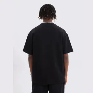 Men's heavy plain short sleeve t-shirt, loose fit crew neck vintage hip hop style back view