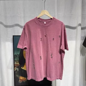 Heavyweight washed vintage distressed short sleeve T-shirt for men and women, loose fit.