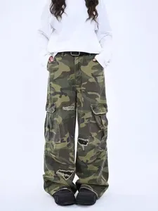 Jeans cargo mimetico gamba dritta baggy denim streetwear stile hip hop per uomo e donna