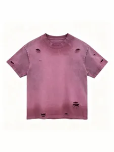 Maglietta uomo vintage pesante con buchi manica corta oversize stile streetwear estiva