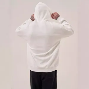 Solid color oversized cotton fleece hooded sweatshirt, comfortable casual streetwear hoodie.