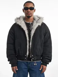 Men's Winter Puffer Jacket Thickened Warm Hooded Coat With Faux Fur Collar Casual Streetwear Winter Outerwear