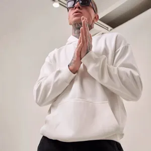 Men's solid white hoodie featuring a cozy hood and pocket, perfect for casual streetwear styles.