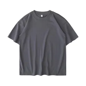 Men's loose solid color short sleeve t-shirt vintage streetwear basic heavyweight top tee