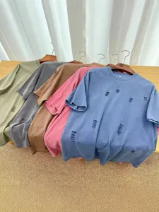 Heavyweight washed distressed short sleeve T-shirt for men and women, loose vintage couple tops