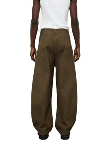 Retro brown multi-pocket cargo pants for men, loose straight fit casual streetwear trousers.